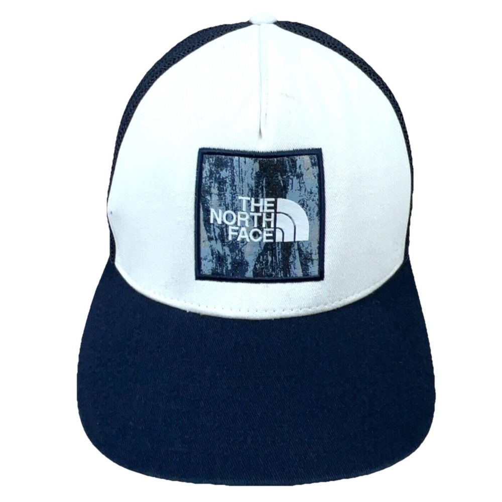 The North Face Trucker‎ Hat Cap Blue White Mesh Snap Back Patch Outdoors Hiking